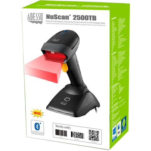 Adesso NUSCAN 2500TB Bluetooth Spill Resistant Antimicrobial 2D Barcode Scanner Alternate-Image3/500