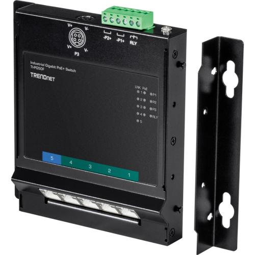 TRENDnet 5 Port Industrial Gigabit Poe+ Wall Mounted Front Access Switch; 5X Gigabit Poe+ Ports; DIN Rail Mount; 48 ?57V DC Power Input; IP30; 120W Poe Budget;Lifetime Protection; TI PG50F Alternate-Image3/500