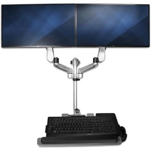 StarTech.com Wall Mount Workstation   Foldable Ergonomic Standing Desk   Height Adjustable Dual 30" VESA Monitor Arm & Keyboard/Mouse Tray Alternate-Image3/500