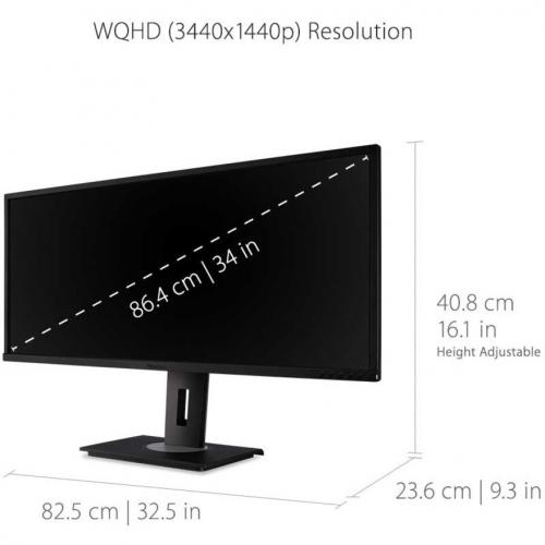 ViewSonic VG3448 34 Inch Ultra Wide 21:9 WQHD Ergonomic Monitor With HDMI DisplayPort USB, 40 Degree Tilt And FreeSync For Home And Office Alternate-Image3/500