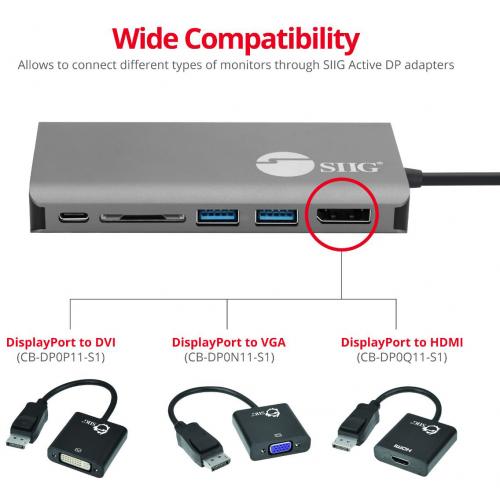SIIG USB C MST Video With Hub, LAN And PD 3.0 Docking   7 In 1 MST Docking Station With 100W PD   MacOS For DP Or HDMI Video Alternate-Image3/500