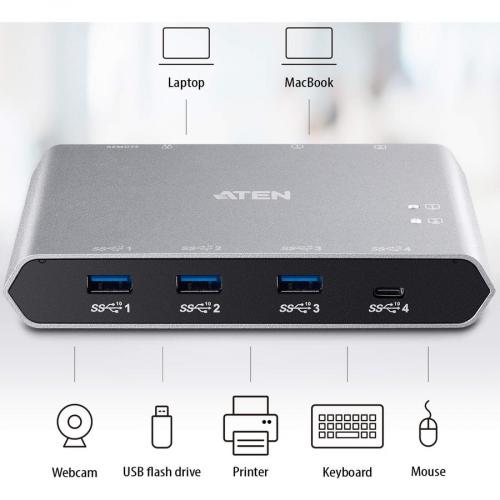 ATEN 2 Port USB C Gen 2 Sharing Switch With Power Pass Through Alternate-Image3/500