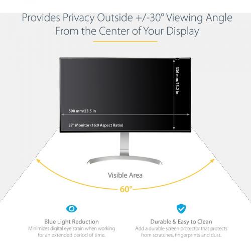 StarTech.com Monitor Privacy Screen For 27" Display   Widescreen Computer Monitor Security Filter   Blue Light Reducing Screen Protector Alternate-Image3/500
