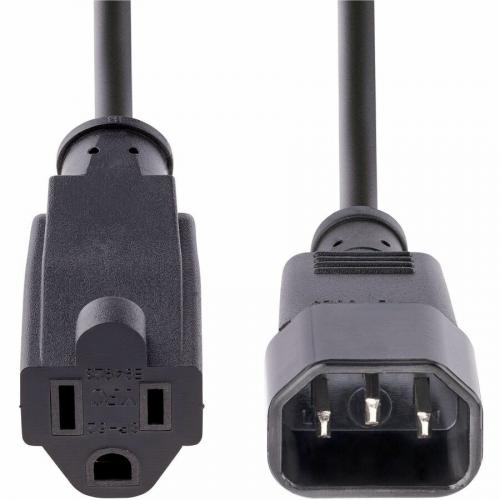 StarTech.com 1ft (0.3m) Power Extension Cord, IEC C14 To NEMA 5 15R, 10A 125V, 18AWG, Black, Outlet Extension Cable For Network Equipment Alternate-Image3/500