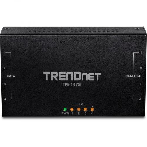TRENDnet 65W 4 Port Gigabit PoE+ Injector, TPE 147GI, 4 X Gigabit Ports(Data In), 4 X Gigabit PoE Ports(Data + PoE Out), Multi Port PoE+ Injector Up To 100m(328 Ft.), Add PoE+ Power To Non PoE Switch Alternate-Image3/500