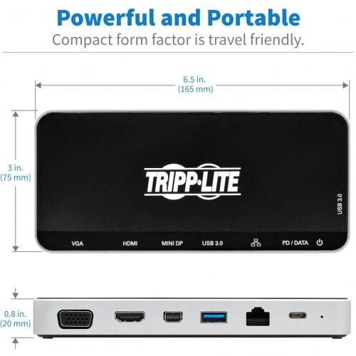 Tripp Lite By Eaton USB Dock, Triple Display   4K HDMI & MDP, VGA, USB 3.x (5Gbps), USB A/C Hub, GbE, 60W PD Charging Alternate-Image3/500