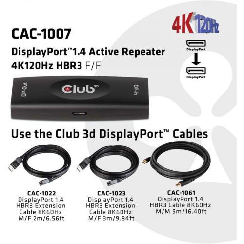 Club 3D DisplayPort 1.4 Active Repeater 4K120Hz HBR3 F/F Alternate-Image3/500