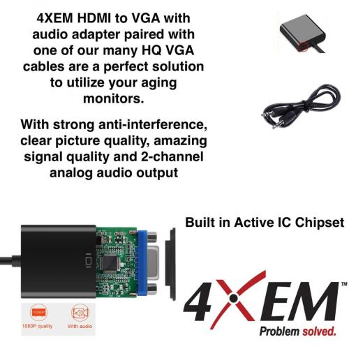 4XEM HDMI To VGA Adapter With 3.5mm Audio Cable  Black Alternate-Image3/500