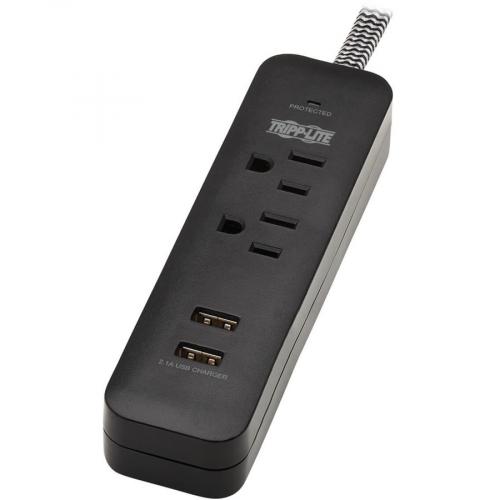 Tripp Lite By Eaton 2 Outlet Surge Protector With 2 USB Ports (2.1A Shared)   6 Ft. Cord, 5 15P Plug, 450 Joules, Black Alternate-Image3/500