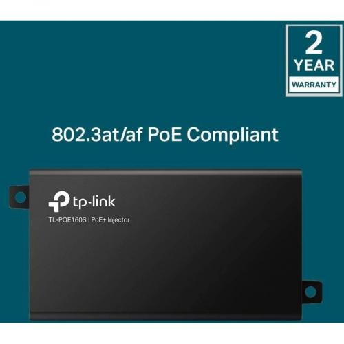 TP LINK TL PoE160S   802.3at/af Gigabit PoE Injector   Non PoE To PoE Adapter   Supplies PoE (15.4W) Or PoE+ (30W)   Plug & Play   Desktop/Wall Mount   Distance Up To 328 Ft.   UL Certified   Black Alternate-Image3/500
