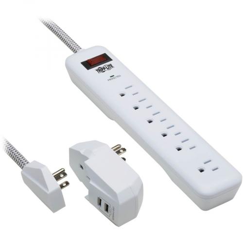 Tripp Lite By Eaton 7 Outlet Surge Protector   6 On Strip/1 In Detachable Plug, 2 USB Ports (2.4A Shared), Detachable Charger Plug, 6 Ft. Cord, 5 15P Plug, 900 Joules, White Alternate-Image3/500