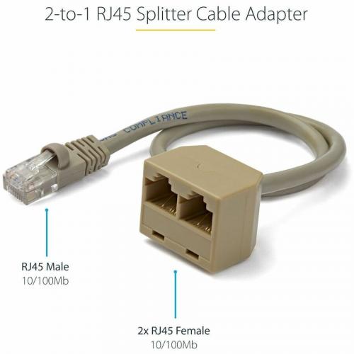 StarTech.com 2 To 1 RJ45 Splitter Cable Adapter   Network Splitter   RJ 45 (M)   RJ 45 (F) Alternate-Image3/500