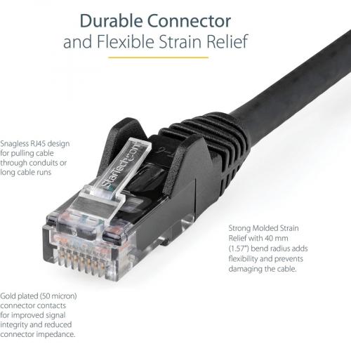 StarTech.com 7ft (2m) CAT6 Ethernet Cable, LSZH (Low Smoke Zero Halogen) 10 GbE Snagless 100W PoE UTP RJ45 Black Network Patch Cord, ETL Alternate-Image3/500