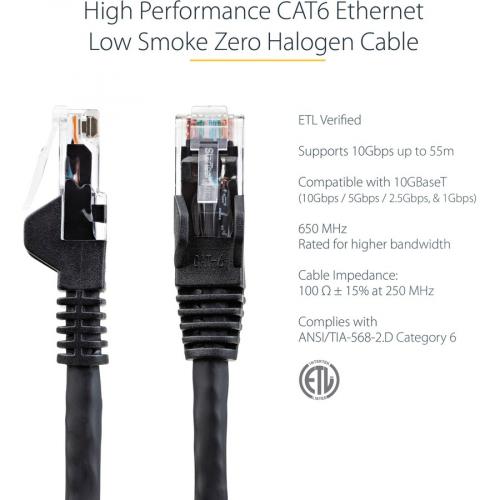StarTech.com 25ft (7.6m) CAT6 Ethernet Cable, LSZH (Low Smoke Zero Halogen) 10 GbE Snagless 100W PoE UTP RJ45 Black Network Patch Cord ETL Alternate-Image3/500