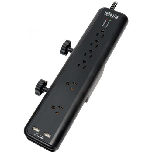 Tripp Lite By Eaton Safe IT 6 Outlet Surge Protector, 2 USB Charging Ports, 8 Ft. Cord, 5 15P Plug, 2100 Joules, Antimicrobial Protection, Black Alternate-Image3/500
