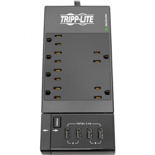 Tripp Lite By Eaton Safe IT 6 Outlet Surge Protector, Retractable USB Charger, 5 15R Outlets, 4 USB Charging Ports, 8 Ft. (2.4 M) Cord, Antimicrobial Protection Alternate-Image3/500