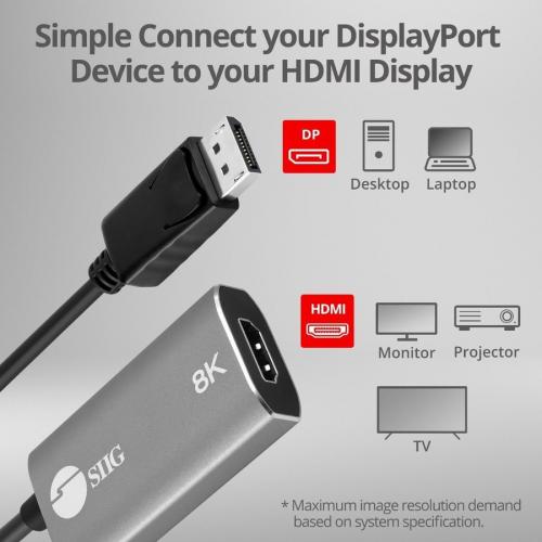 SIIG DisplayPort 1.4 To HDMI Adapter   8K 60Hz Male To Female Alternate-Image3/500