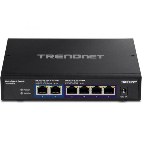 TRENDnet 6 Port 10G Switch, 4 X 2.5G RJ 45 Base T Ports, 2 X 10G RJ 45 Ports, 60Gbps Switching Capacity, Wall Mountable, 10 Gigabit Network Connections, Lifetime Protection, Black, TEG S762 Alternate-Image3/500