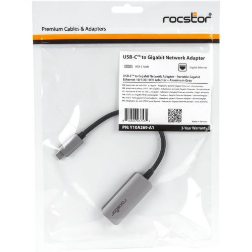 Rocstor USB C To Gigabit Network Adapter Compatible With Mac & PC Alternate-Image3/500