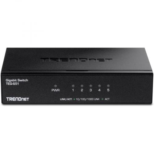 TRENDnet 5 Port Gigabit Desktop Switch, TEG S51, 5 X Gigabit RJ 45 Ports, Ethernet Splitter, 10Gbps Switching Capacity, Fanless Design, Metal Enclosure, Lifetime Protection, Black Alternate-Image3/500