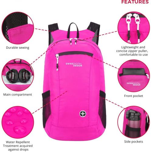 Swissdigital Design Seagull SD1595 46 Rugged Carrying Case (Backpack) For 16" Apple Notebook, Accessories, Tablet, Cell Phone, MacBook Pro   Fuchsia Alternate-Image3/500