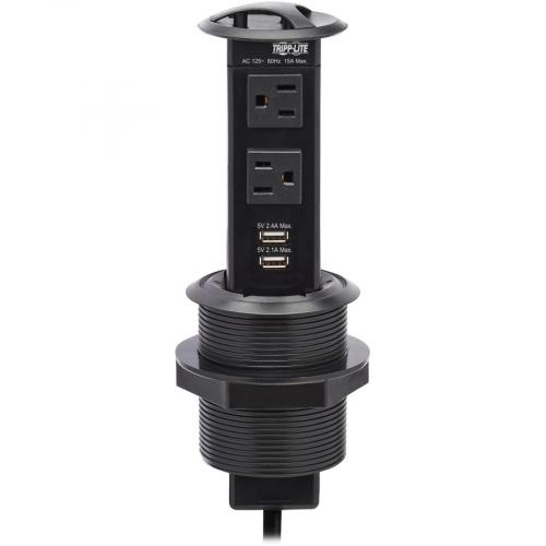 Tripp Lite By Eaton Power It! 2 Outlet Pop Up Power And Charging Dock   2x USB A, 6 Ft. Cord, Antimicrobial Protection, Black Alternate-Image3/500