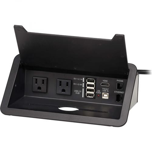 Tripp Lite Power It! 2-Outlet In-Desk Power and Charging Dock - 4x USB-A,  USB-B, HDMI, RJ11, RJ45, 10 ft. Cord, Antimicrobial Protection, Black