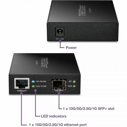 TRENDnet 10GBase T To SFP+ Fiber Media Converter Alternate-Image3/500