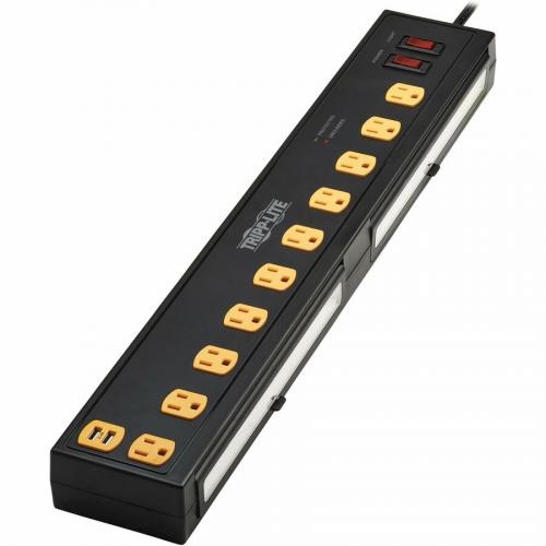 Tripp Lite By Eaton Protect It! 10 Outlet Surge Protector With Swivel Light Bars   5 15R Outlets, 2 USB Ports, 6 Ft. (1.8 M) Cord, 1350 Joules, Black Alternate-Image3/500