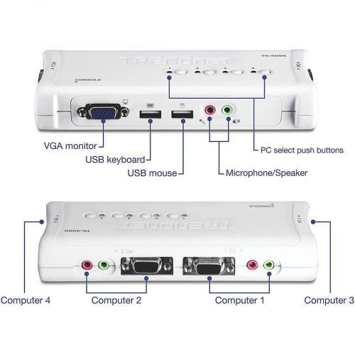 TRENDnet 4 Port USB KVM Switch And Cable Kit With Audio, Manage 4 Computers, USB Switch, Windows, Linux, Auto Scan, Plug And Play, Hot Pluggable, 2048 X 1536 VGA Resolution, White, TK 409K Alternate-Image4/500
