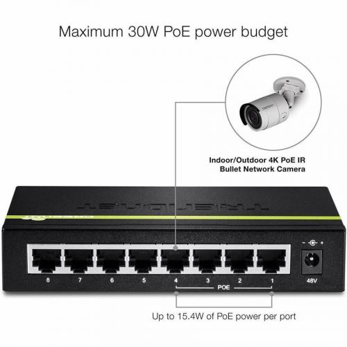 TRENDnet 8 Port 10/100Mbps PoE Switch, 4 X 10/100 Ports, 4 X 10/100 PoE Ports, 30W PoE Power Budget, 1.6 Gbps Switching Capacity, 802.3af, Limited Lifetime Protection, Black, TPE S44 Alternate-Image4/500