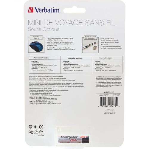 Verbatim Wireless Mini Travel Optical Mouse   Blue Alternate-Image4/500
