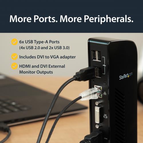 StarTech.com USB 3.0 Docking Station   Compatible With Windows / MacOS   Supports Dual Displays   HDMI And DVI   DVI To VGA Adapter Included   USB3SDOCKHD Alternate-Image4/500