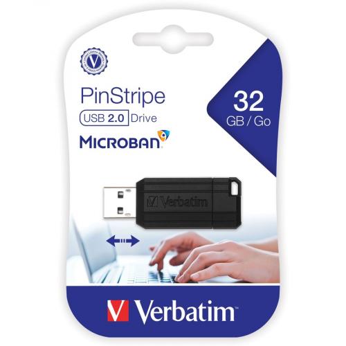 32GB PinStripe USB Flash Drive   Black Alternate-Image4/500