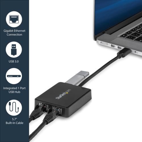 StarTech.com USB 3.0 To Dual Port Gigabit Ethernet Adapter NIC W/ USB Port Alternate-Image4/500
