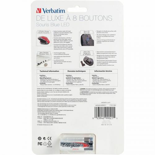 Verbatim Wireless Desktop 8 Button Deluxe Blue LED Mouse   Red Alternate-Image4/500