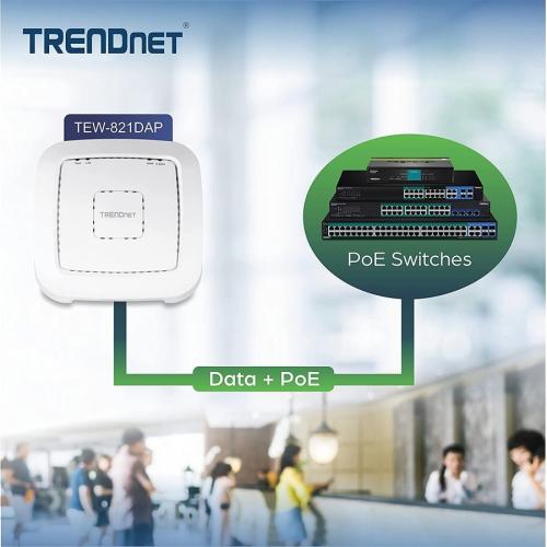 TRENDnet AC1200 Dual Band PoE Indoor Access Point, MU MIMO, 867 Mbps WiFi AC, 300 Mbps WiFi N Bands, Client Bridge, Repeater Modes, Gigabit PoE LAN Port, Captive Portal For Hotspot, White, TEW 821DAP Alternate-Image4/500
