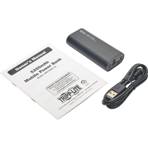 Tripp Lite By Eaton Portable Charger   USB A, 5200mAh Power Bank, Lithium Ion, LED Flashlight, Black Alternate-Image4/500