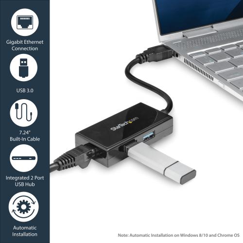 StarTech.com USB 3.0 To Gigabit Network Adapter With Built In 2 Port USB Hub   Native Driver Support (Windows, Mac And Chrome OS) Alternate-Image4/500