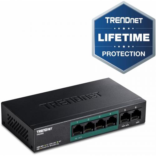 TRENDnet 6 Port Fast Ethernet PoE+ Switch, 4 X Fast Ethernet PoE Ports, 2 X Fast Ethernet Ports, 60W PoE Budget, 1.2 Gbps Switch Capacity, Metal, Limited Lifetime Protection, Black, TPE S50 Alternate-Image4/500