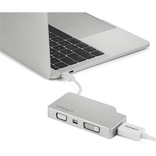StarTech.com USB C Multiport Video Adapter 4K/1080p   USB Type C To HDMI, VGA, DVI Or Mini DisplayPort Monitor Adapter   Silver Aluminum Alternate-Image4/500