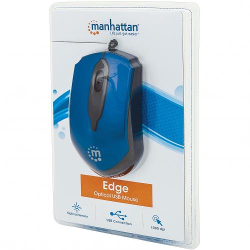 Manhattan Edge USB Wired Mouse, Blue, 1000dpi, USB A, Optical, Compact, Three Button With Scroll Wheel, Low Friction Base, Three Year Warranty, Blister Alternate-Image4/500
