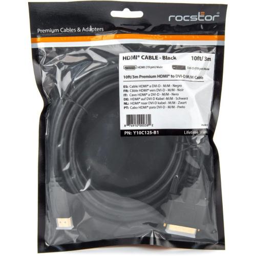 Rocstor Premium HDMI To DVI D Cable   M/M   10 Ft   1 X DVI D Male   1 X Male HDMI   Gold Plated Contacts   Black Alternate-Image4/500