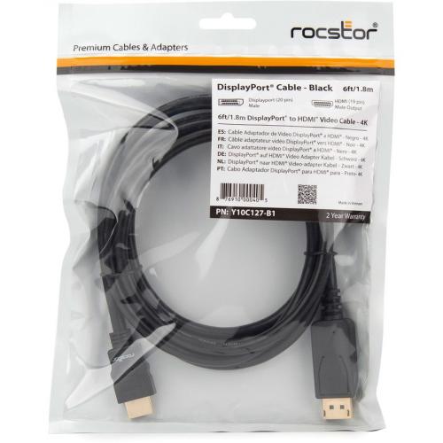 Rocstor Y10C127 B1 Premium DisplayPort To HDMI Converter Cable   6 Ft.   4K   For Monitor, Projector, Ultrabook, TV, Graphics Cards, Notebook And Desktop Computer, Black Alternate-Image4/500