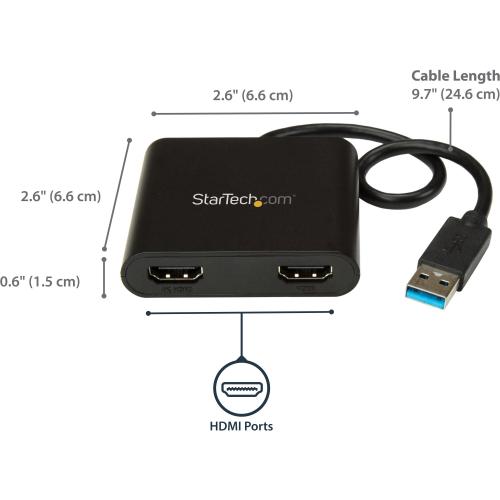 StarTech.com USB 3.0 To Dual HDMI Adapter, 1x 4K & 1x 1080p, External Graphics Card, USB Type A Dual Monitor Display Adapter, Windows Only Alternate-Image4/500