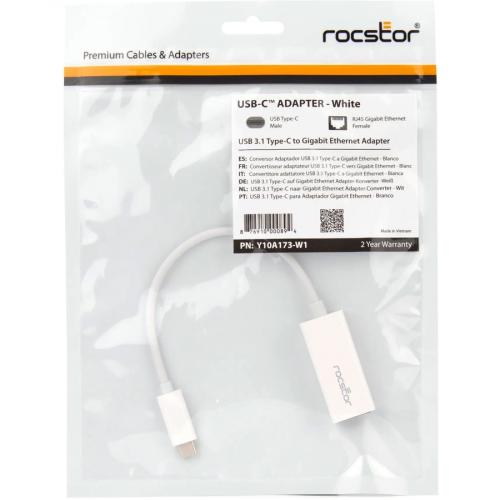 Rocstor Premium USB C To Gigabit Network Adapter   USB Type C To Gigabit Ethernet 10/100/1000 Adapter   Supports PXE Boot, Wake On Lan   Compatible With Mac & PC Plug & Play (No Drivers Needed)   White   USB 3.1   1 Port(s)   1   Twisted Pair WITH... Alternate-Image4/500