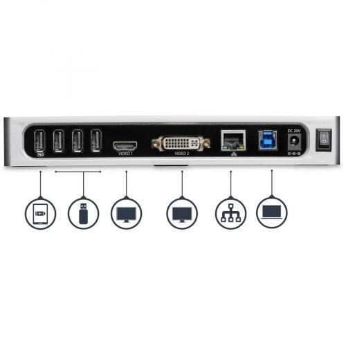 StarTech.com USB 3.0 Docking Station   Dual Monitor Laptop Dock With HDMI & DVI/VGA   6x USB Type A Hub, GbE   Universal Windows & Mac Alternate-Image4/500