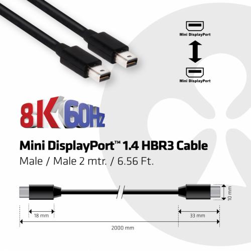 Club 3D MiniDisplayPort 1.4 HBR3 Cable M/M 2m/6.56 Ft. Alternate-Image4/500