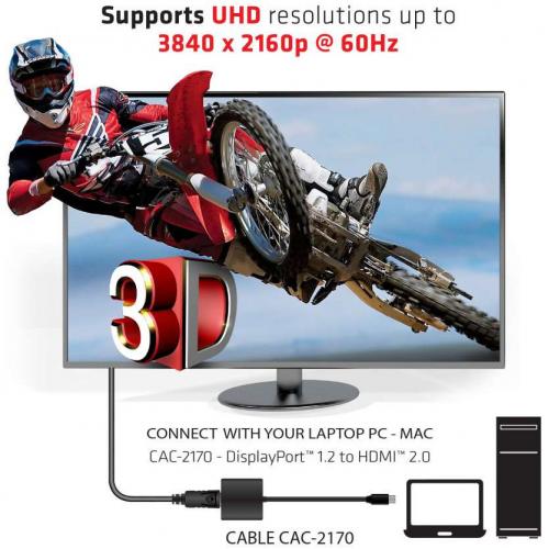 Club 3D Mini DisplayPort&trade; 1.2 To HDMI&trade; 2.0 UHD Active Adapter Alternate-Image4/500