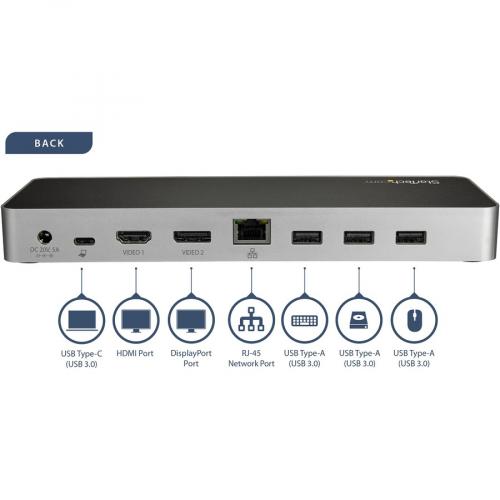 StarTech.com USB C Dock   4K Dual Monitor HDMI & DisplayPort USB Type C Docking Station   60W Power Delivery, SD, 4 Port USB 3.0 Hub, GbE Alternate-Image4/500
